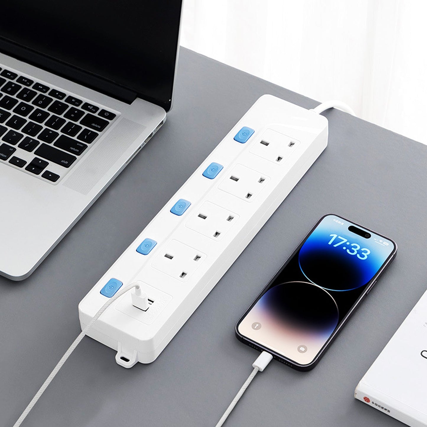 Surge Protected Extension Lead 4 Gang With 2 USB Way Power Cable Plug Sockets