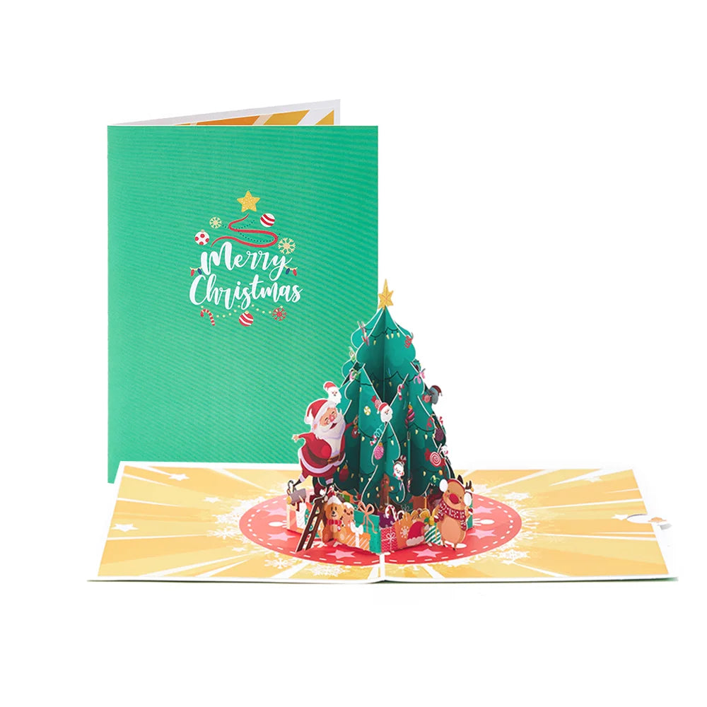 Cat Xmas Party Greeting Cards Christmas TreeThree-dimensional Pop Up Card  With Envelope 3D Postcard Holiday Supplies