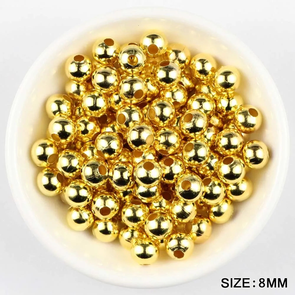 JHNBY Gold Plated Metal beads 2/3/4/5/6/8MM Round Iron Spacer Loose Beads For Jewelry Bracelets Necklace Making DIY Accessories