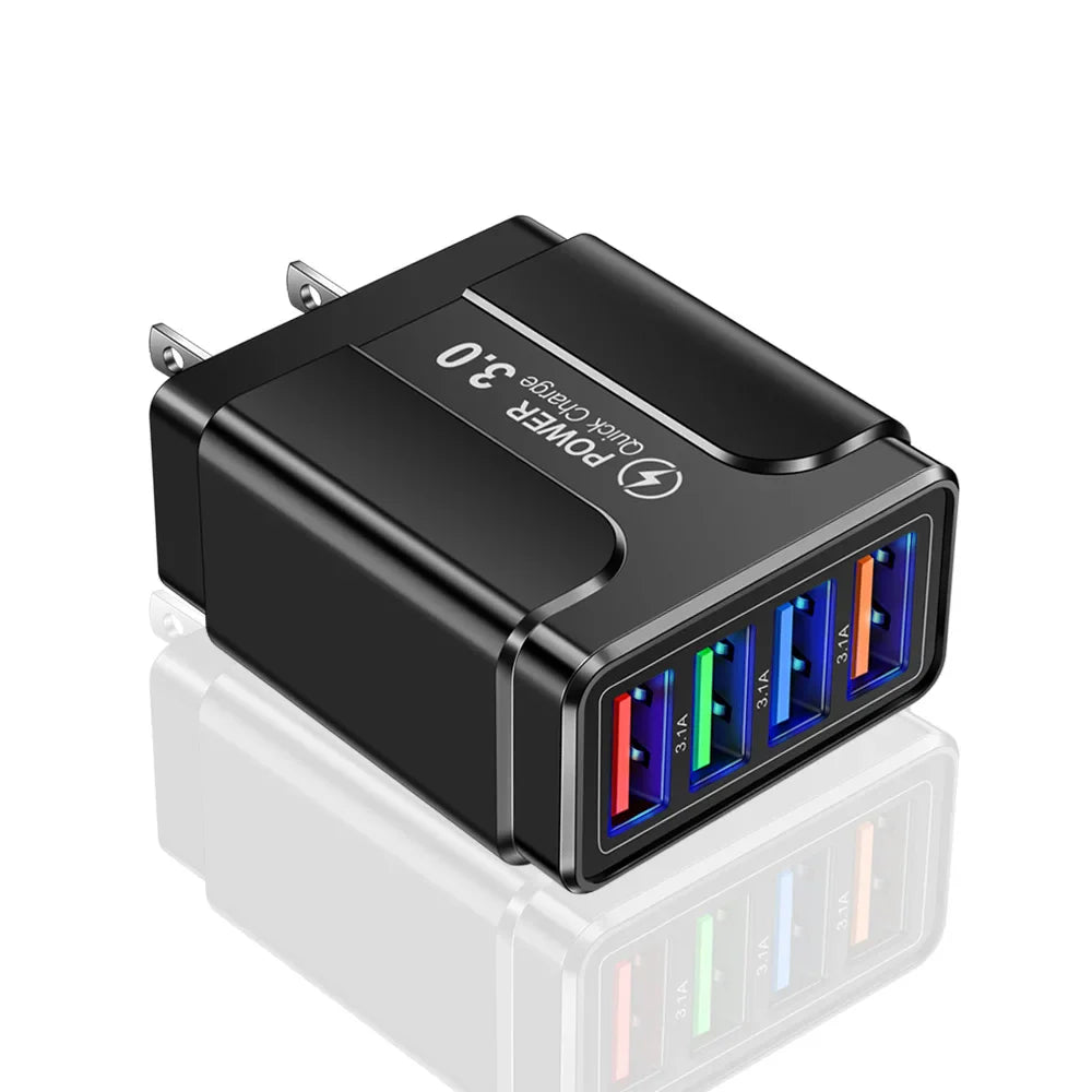 Fast 4 USB Charger Quick Charge 3.0 Fast USB Wall Charger Portable Mobile Charger QC 3.0 Adapter for Xiaomi iPhone X EU US Plug