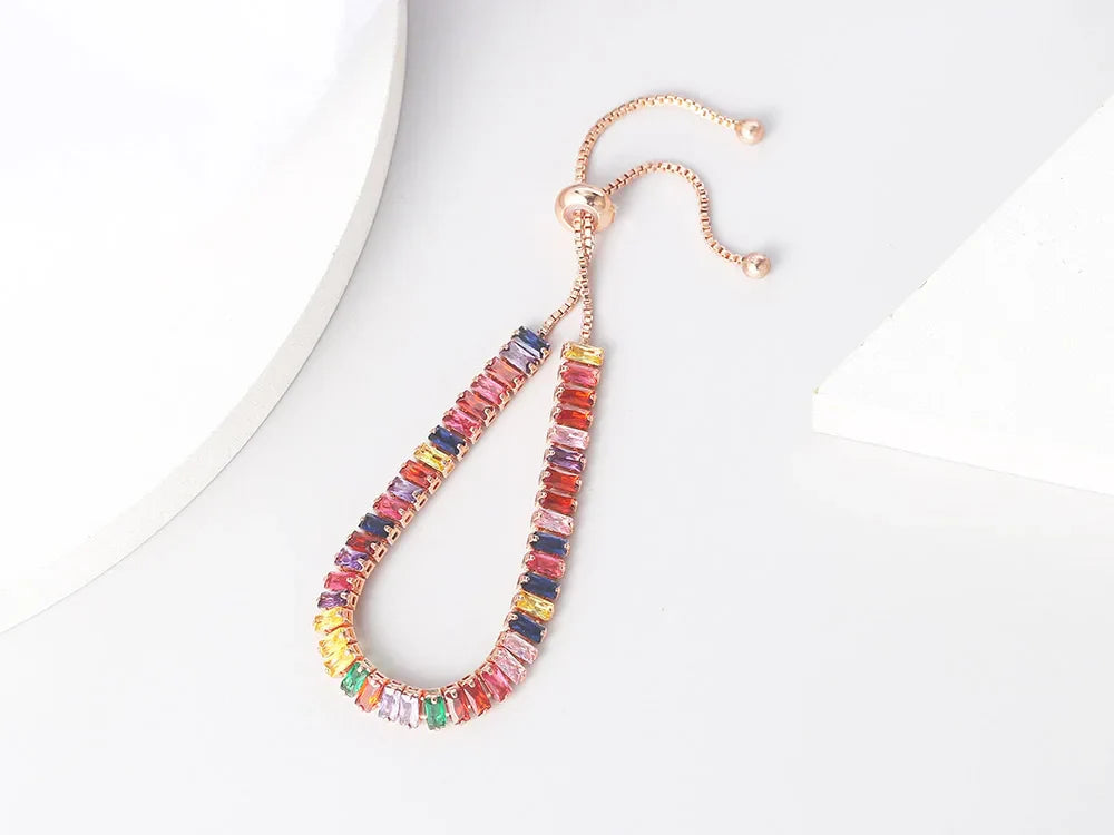 Adjustable Multicolor Tennis Bracelets for Women Ladies Wedding Rainbow Colorful Zircon Charm Bracelet Hand Chain Jewelry DZH043