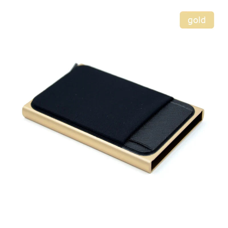 Slim Aluminum Card Wallet With Elasticity Back Pouch ID Credit Card Holder Mini RFID Wallet Automatic Pop up Bank Card Case