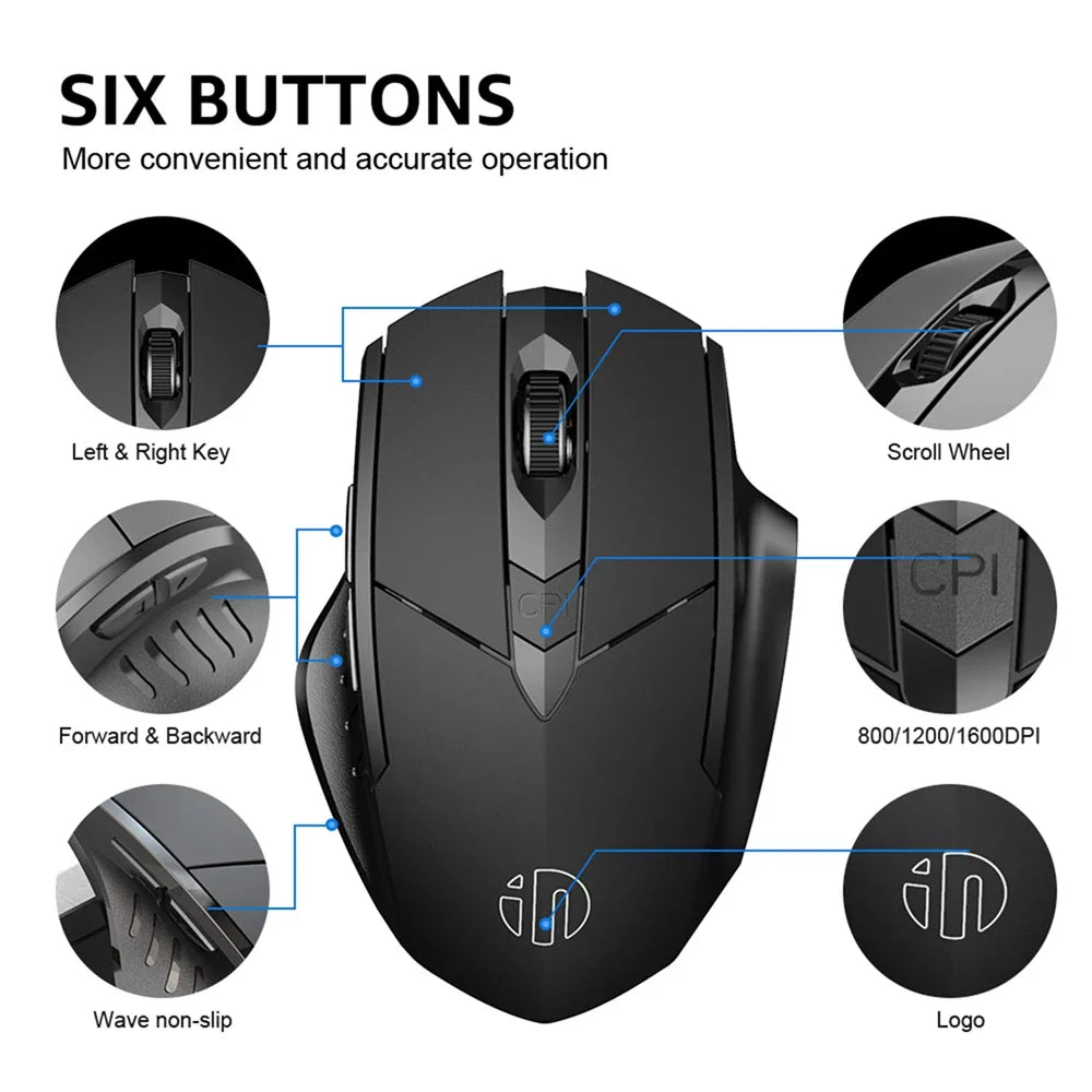 Bluetooth Compatible Mouse Rechargeable 2.4G INPHIC PM6 Wireless Mouse Office Mute Support PC Laptop Tablet Smartphone Universal