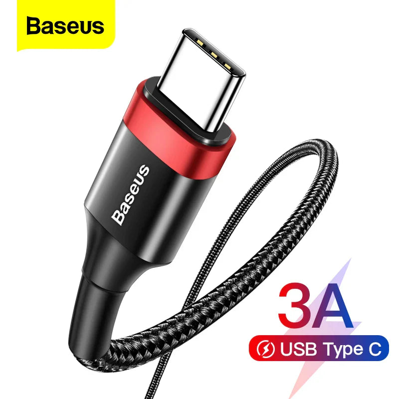 Baseus Type C Cable for Samsung S20 S22 Quick Charge 3.0 Cable USB C Fast Charging for Huawei P50 Xiaomi Mi 8 USB-C Charger Wire