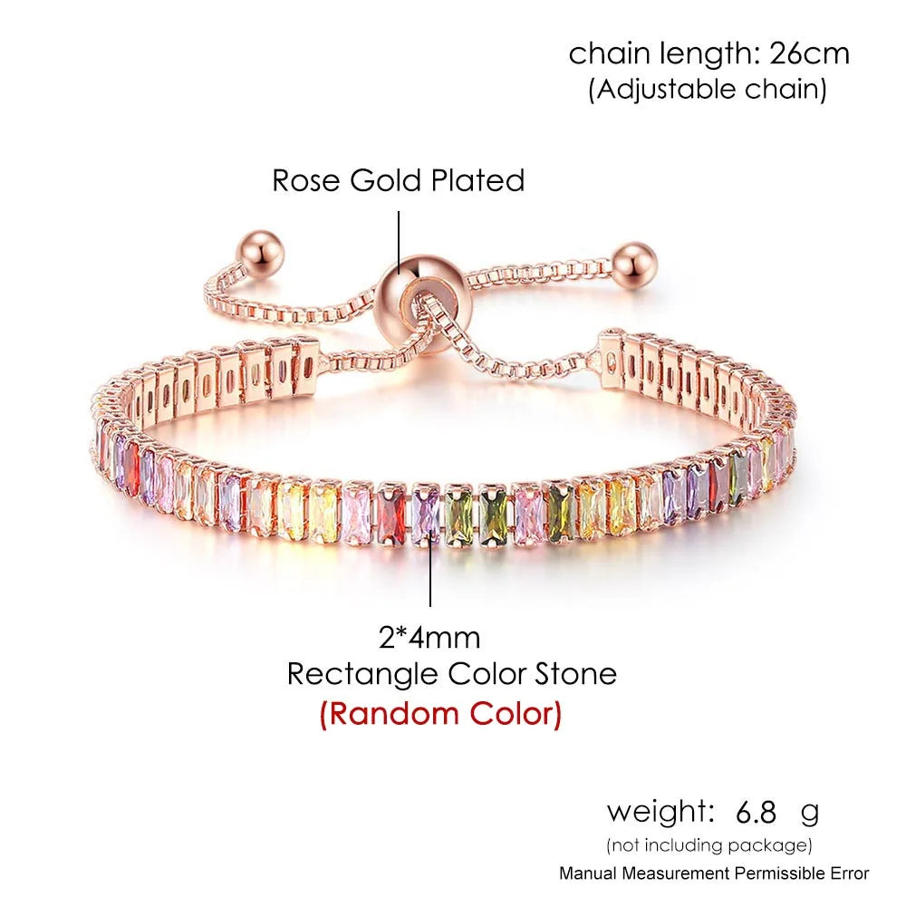 Adjustable Multicolor Tennis Bracelets for Women Ladies Wedding Rainbow Colorful Zircon Charm Bracelet Hand Chain Jewelry DZH043