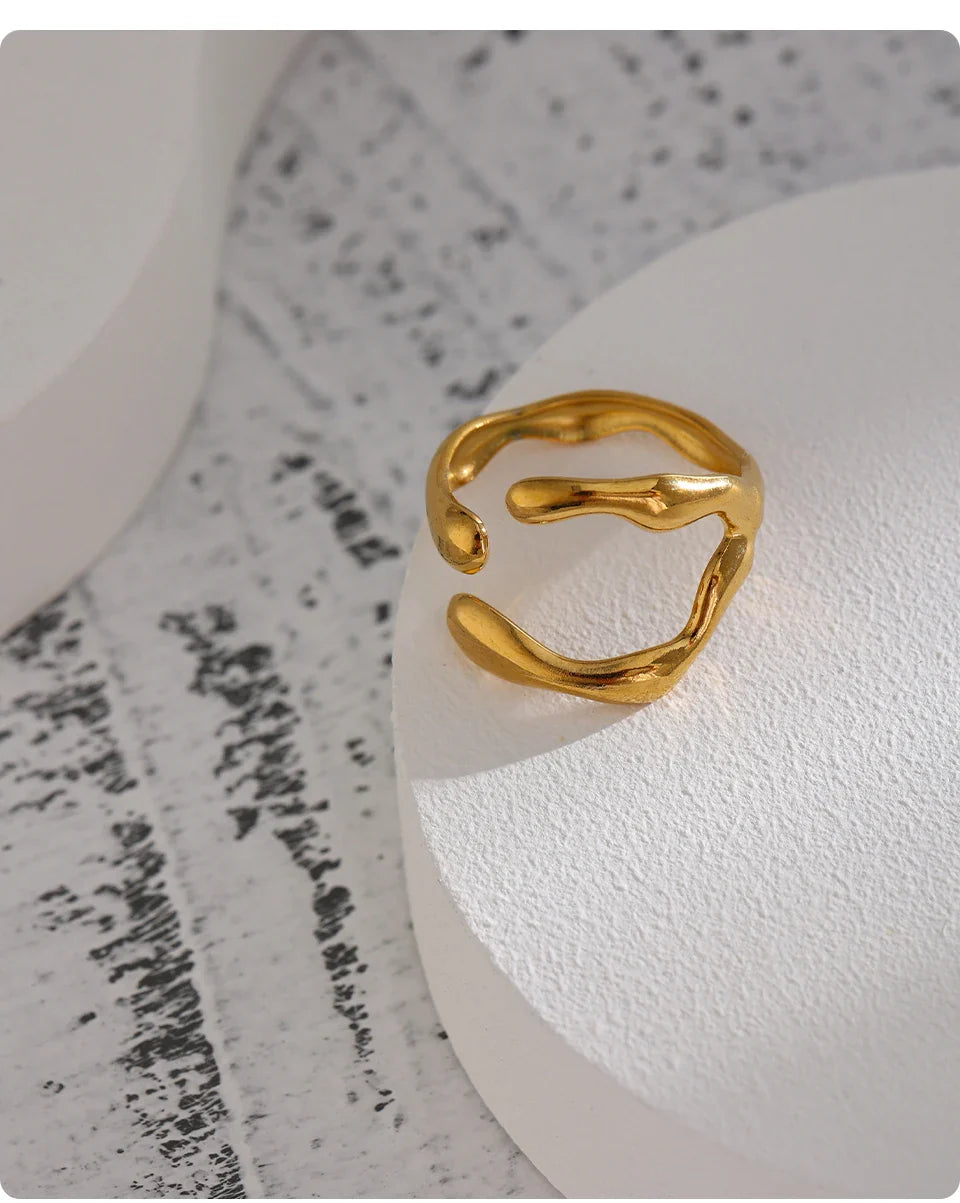 Yhpup 316L Stainless Steel Ring New Design Metalic 18 K PVD Plated Jewelry Trendy Opening Ring бижутерия для женщин Gift