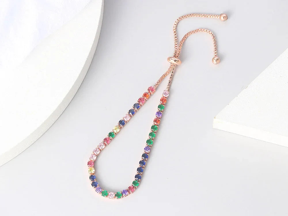 Adjustable Multicolor Tennis Bracelets for Women Ladies Wedding Rainbow Colorful Zircon Charm Bracelet Hand Chain Jewelry DZH043