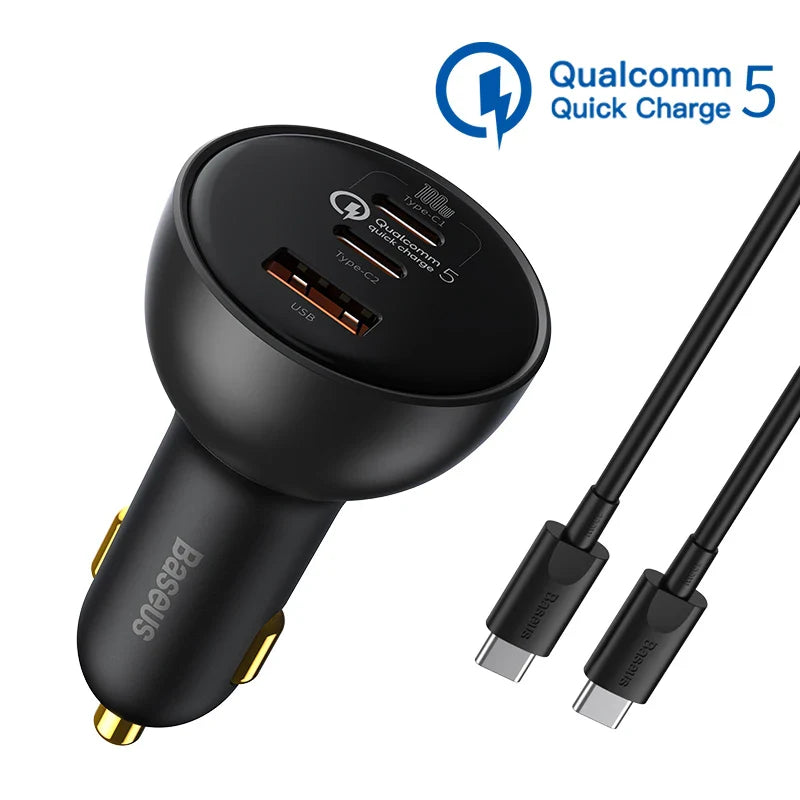Baseus 160W Car Charger QC 5.0 Fast Quick Charging PPS PD3.0 USB Type C Car Phone Charge For iPhone 13 14 15 Pro Laptops Tablets