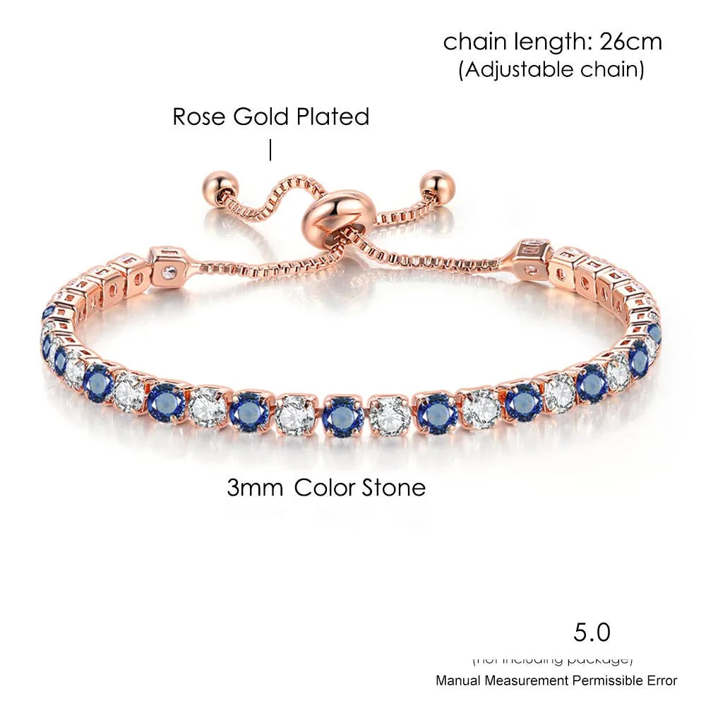 Adjustable Multicolor Tennis Bracelets for Women Ladies Wedding Rainbow Colorful Zircon Charm Bracelet Hand Chain Jewelry DZH043