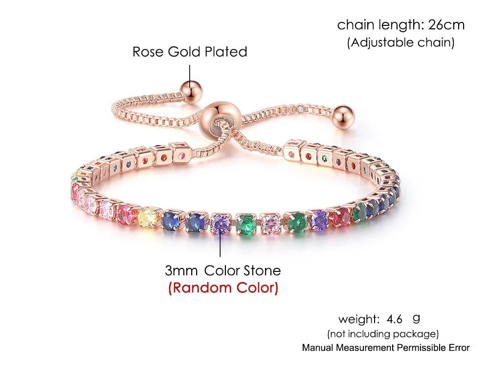 Adjustable Multicolor Tennis Bracelets for Women Ladies Wedding Rainbow Colorful Zircon Charm Bracelet Hand Chain Jewelry DZH043