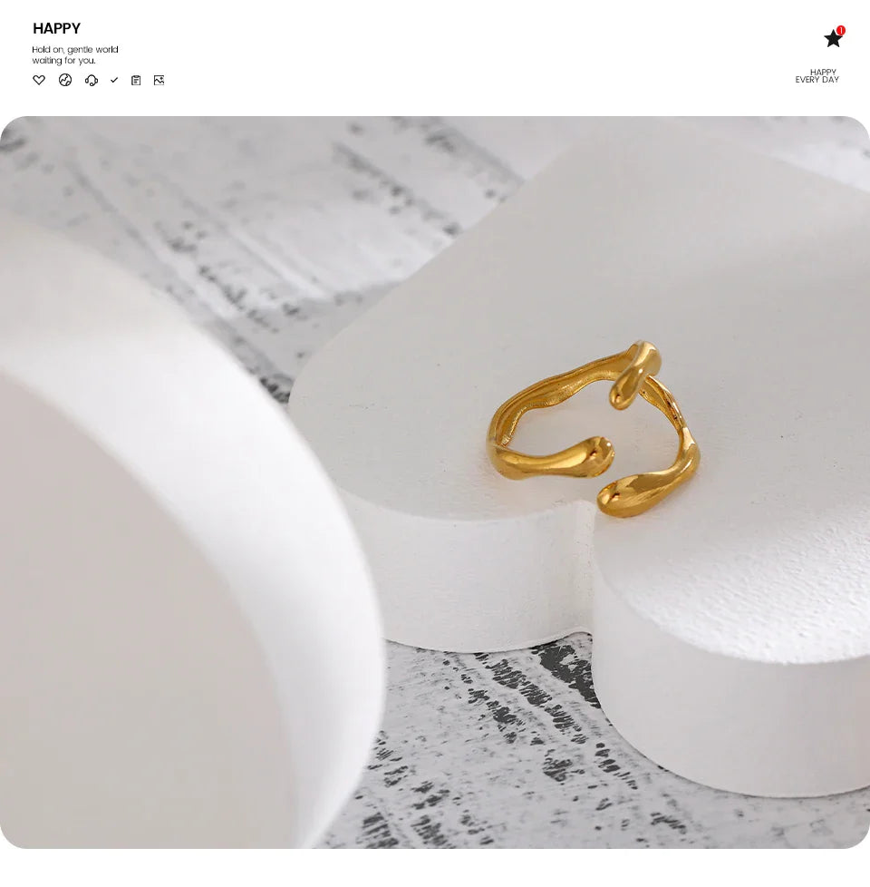 Yhpup 316L Stainless Steel Ring New Design Metalic 18 K PVD Plated Jewelry Trendy Opening Ring бижутерия для женщин Gift