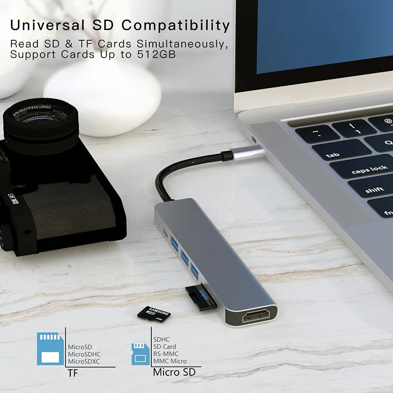 USB C Hub to 4K HDMI-Compatible USB 3.0 2.0 Type C PD Charging Dock for MacBook iPad Samsung S10 Dex TV Mouse Keyboard U Disk