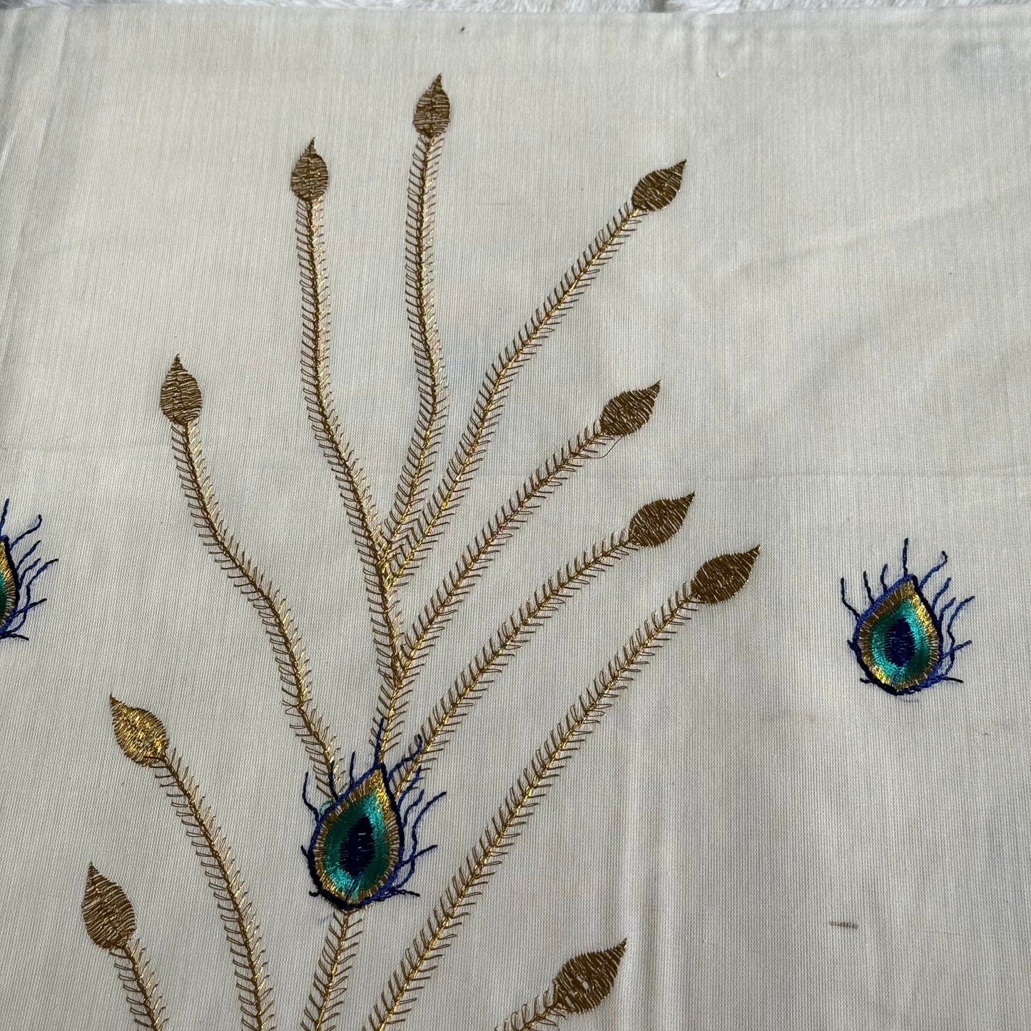 Kerala Cotton  Onam Saree with Golden Peacock Embroidery & Kasavu Border – Traditional Festive Wear S110