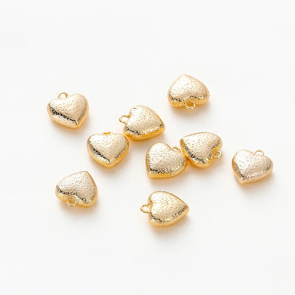 4pcs/lot 14K 18K Gold Plated Heart Charm with Jump Ring Necklace Making Supplies Solid Love Pendant For DIY Jewelry Accessories