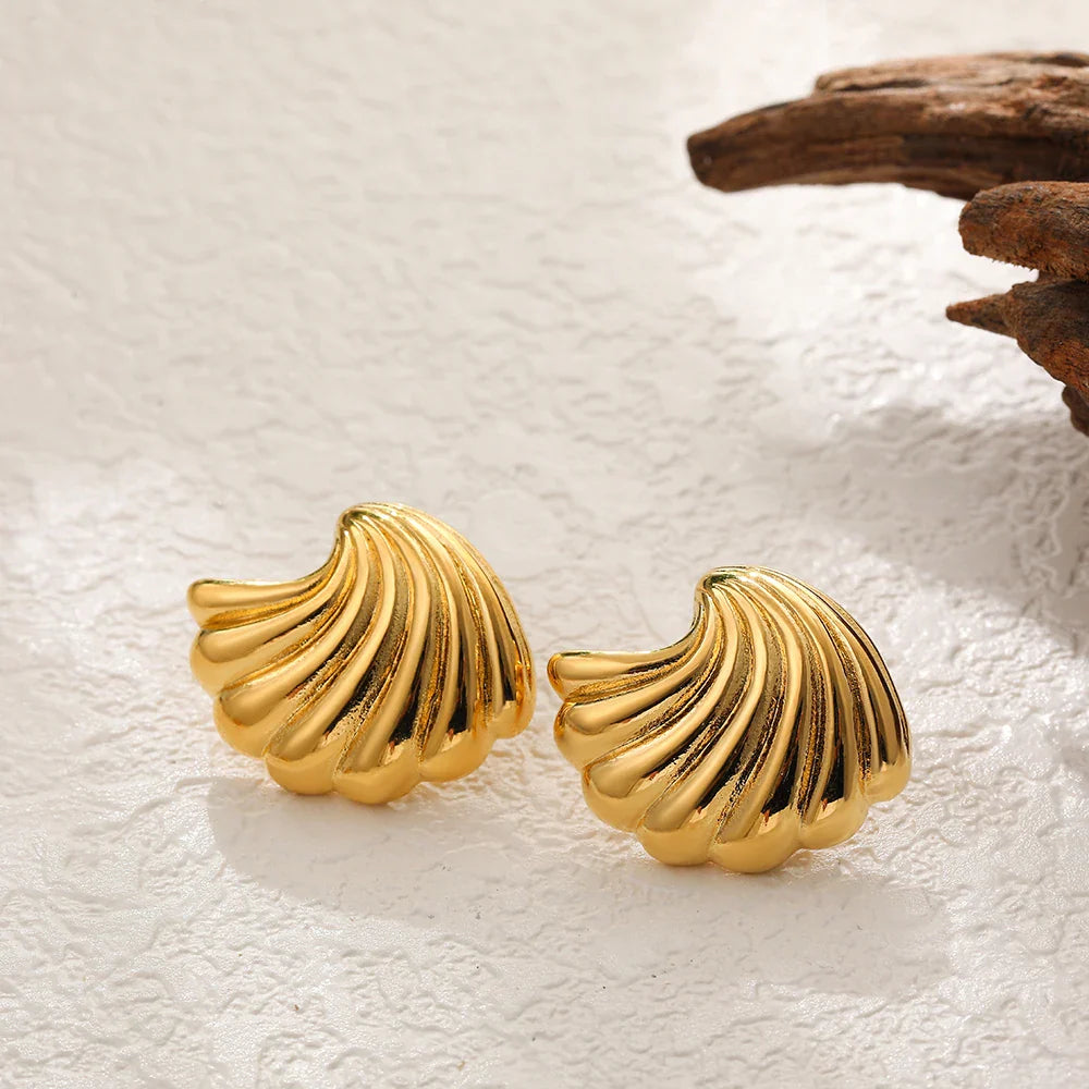 Vintage Stainless Steel Gold Plated Texture Snail Conch Shell Earrings for Women CZ Zircon Starfish Earring Beach Jewelry Gifts