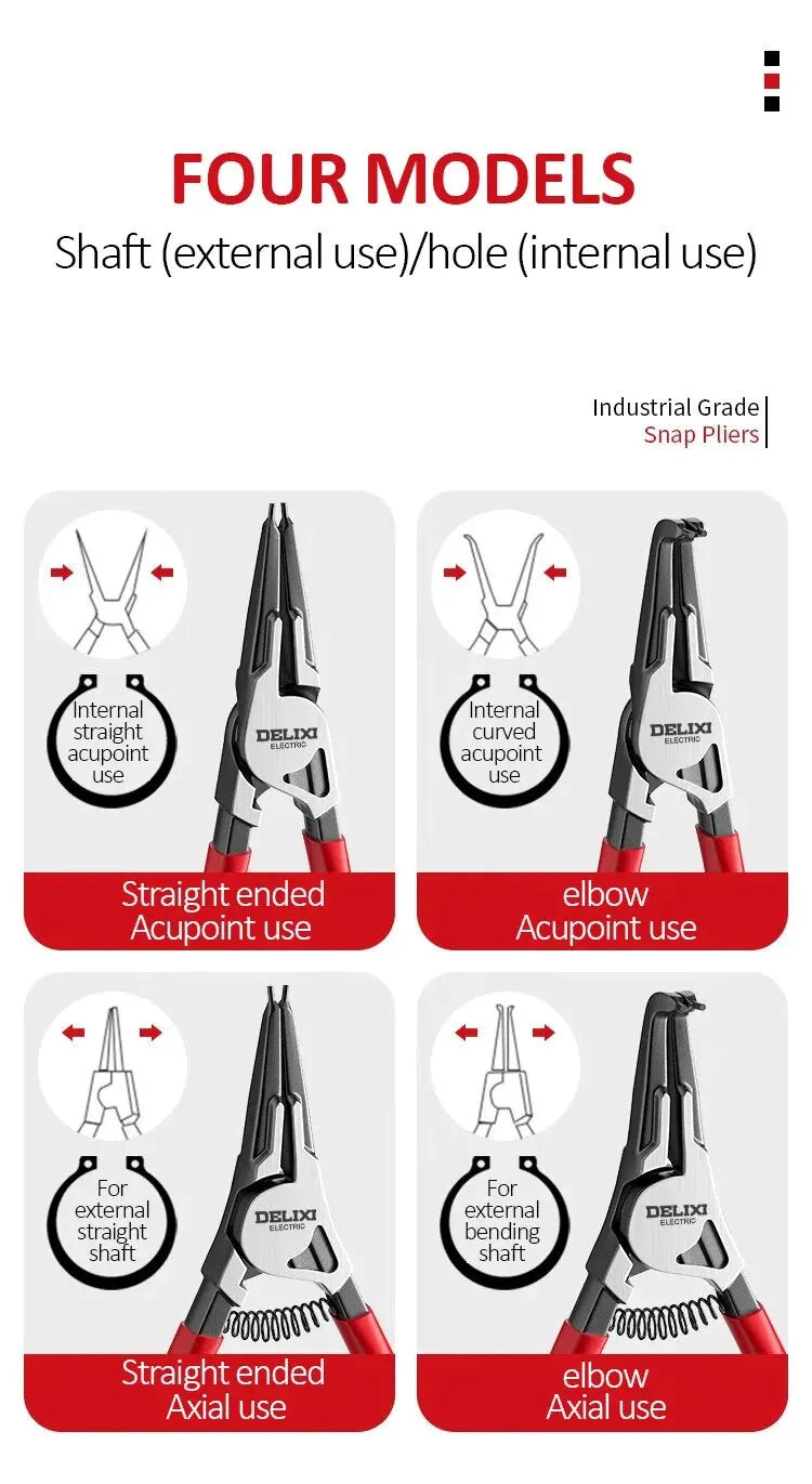 DELIXI ELECTRIC 5-In Circlip Pliers,Needle nose Pliers,Retaining Ring Pliers,for Removing Installing Puller Locking Rings Shafts