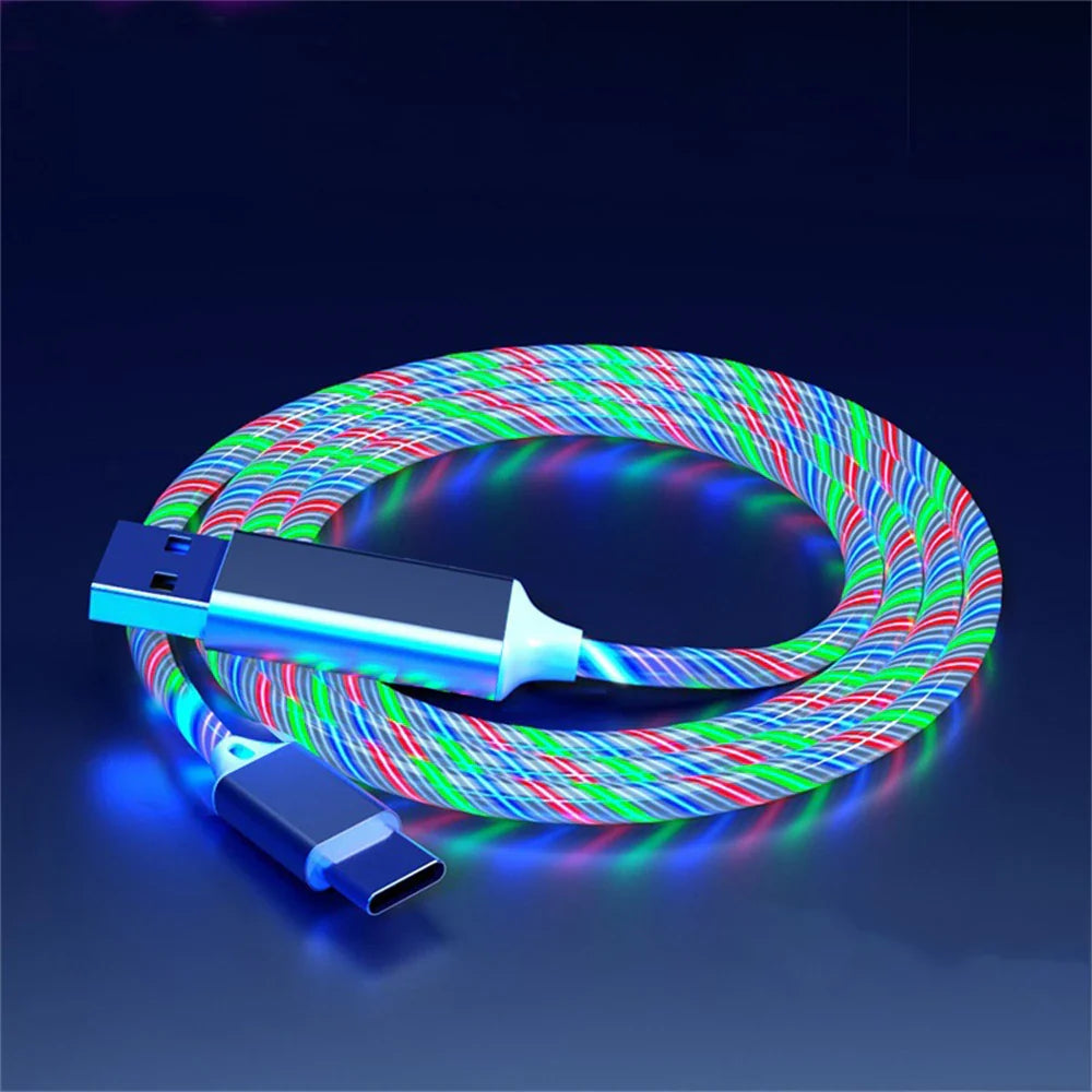 NNBILI Glowing LED Light USB 3 IN 1 cable Phone Fast Charging Charger Luminous Type C Cable For Xiaomi iPhone Phone Accessories