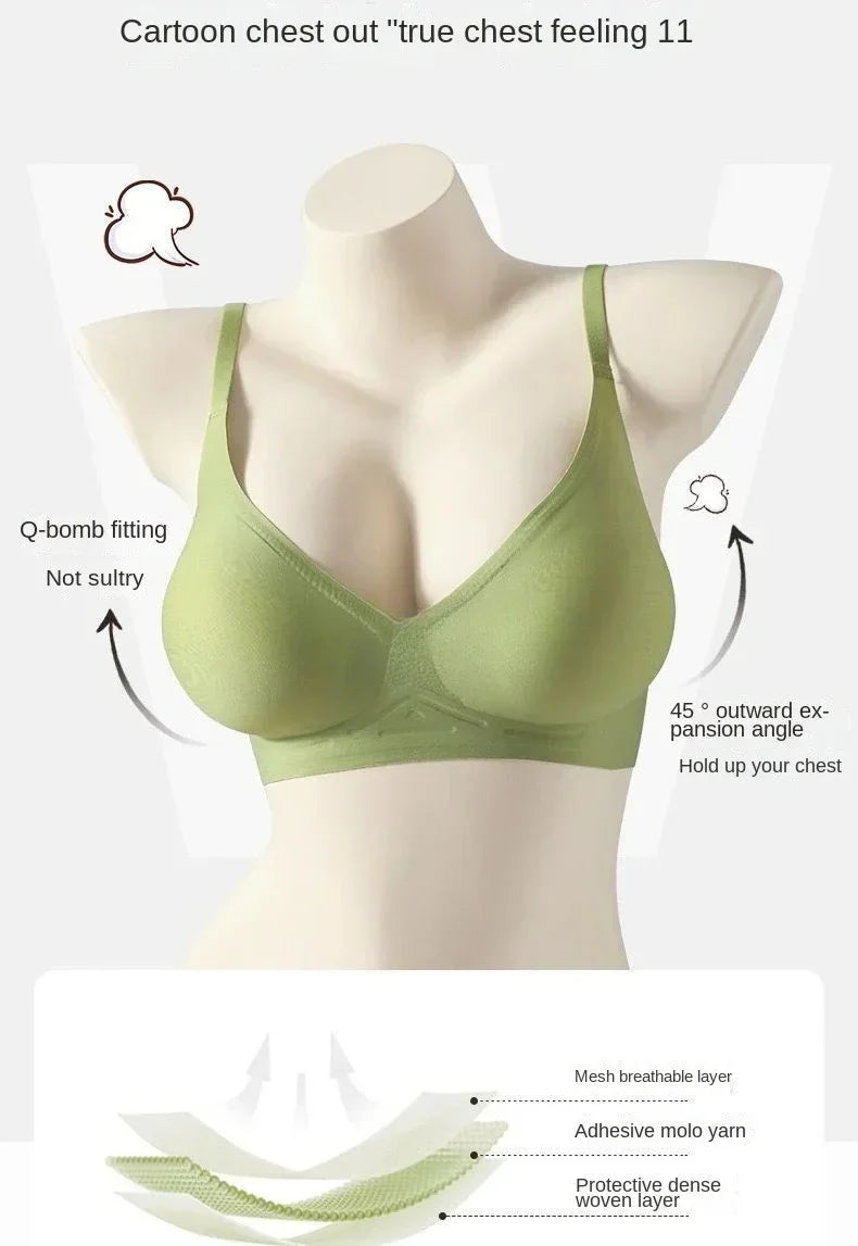 Flat Chest Solution Bra for Women Thickened Push Up Cups No Steel Ring Seamless Invisible Lift Small Chest Enhancement B C Cup