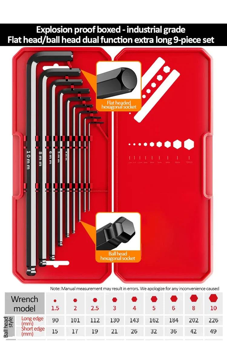 DELIXI ELECTRIC Allen Key Set,Allen Hex WrenchScrewdriverBox-packed Set,SleevUniversal Torque Long Metric,for VehicleMaintenance
