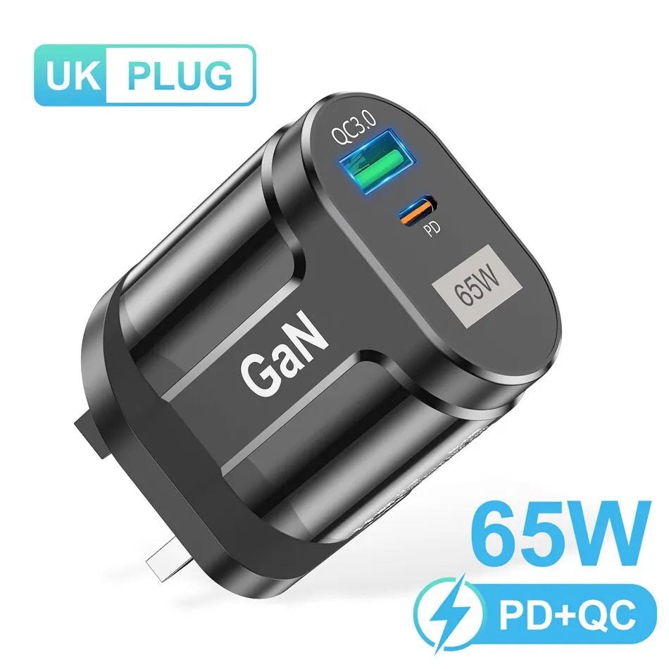 USLION 65W GaN USB C Charger Quick Charge Korea EU US Plug PD USB-C TypeC Fast USB Charger For iPhone 14 Xiaomi Samsung Macbook