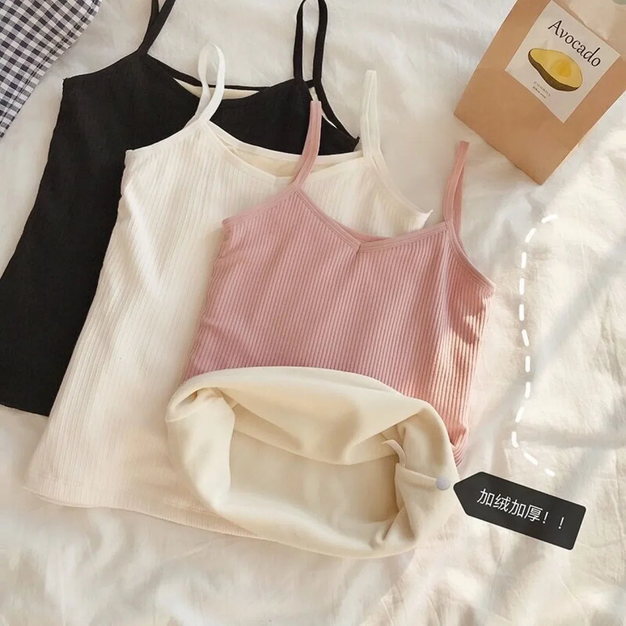 Women Winter Warm Top Thin Velvet Corset Top Solid Y2k Sleeveless Tank Tops Sleeveless Sexy Slim Fleece Corset Top Female