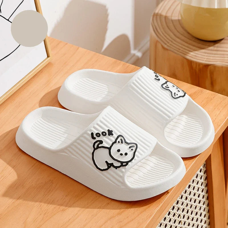Summer Women's Slippers Fashion Indoor Soft Sole Durable And Wear-resistant Cute Cartoon Cat Bathroom Home Shoes Couple