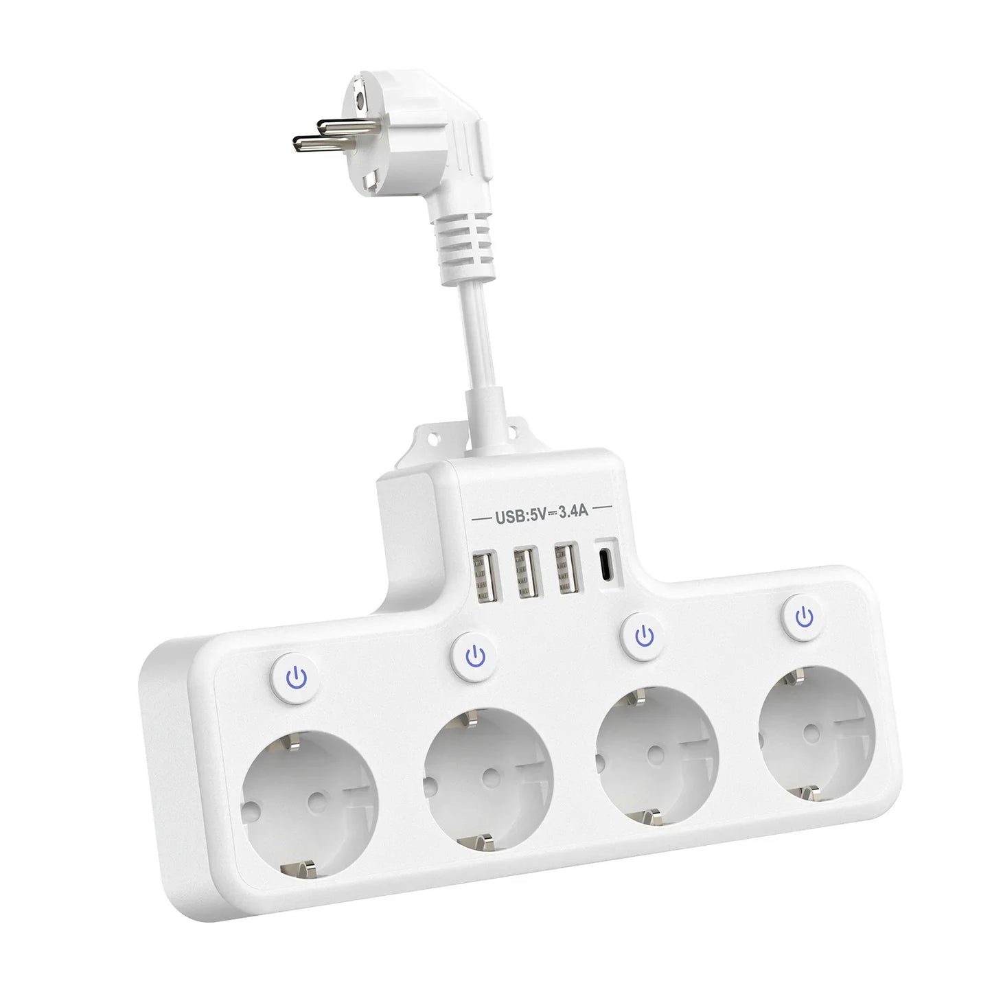 European plug power strip multi-contact socket with 3 USB and 1Type-C ports household power socket with switch surge protector