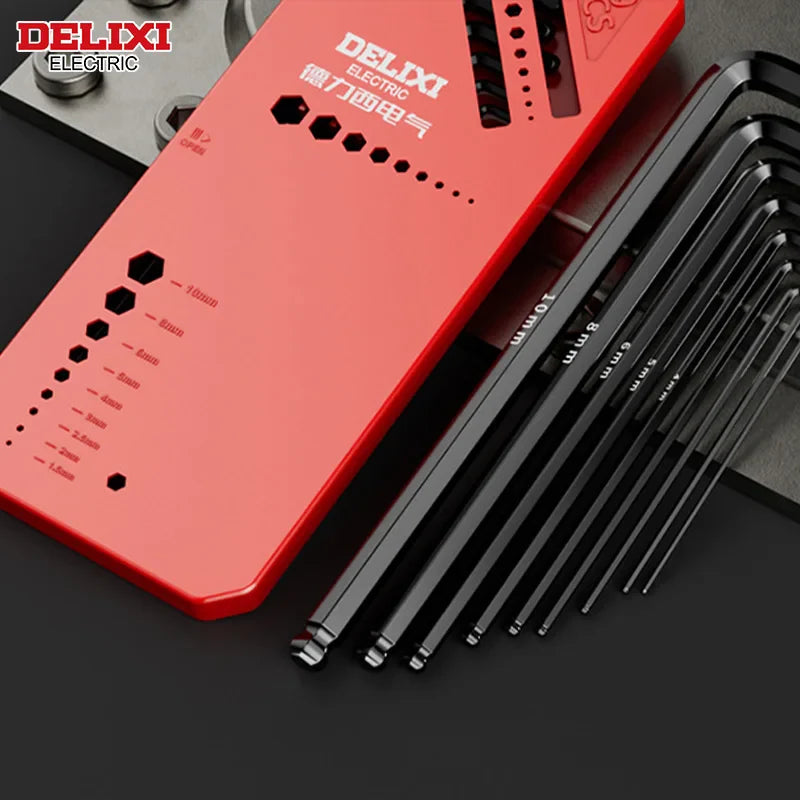 DELIXI ELECTRIC Allen Key Set,Allen Hex WrenchScrewdriverBox-packed Set,SleevUniversal Torque Long Metric,for VehicleMaintenance