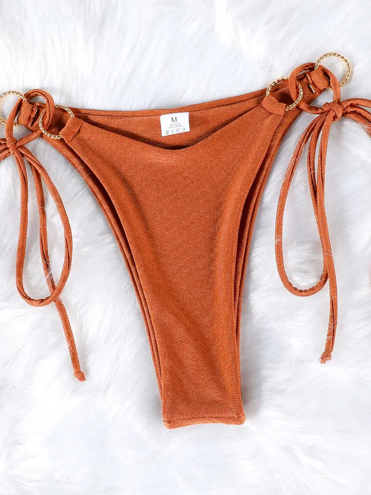 Solid Color Bikinis Push Up Swimwear Women Halter Bikini Set Shiny Swimsuit Push Up Bathing Suits Bandage Beachwear Thong