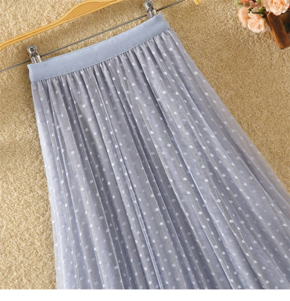 Tutu Tulle Long Maxi Skirt Women Fashion 2023 Korean Cute Pink High Waist Pleated Skirt Mesh Female Lady Aesthetic Faldas