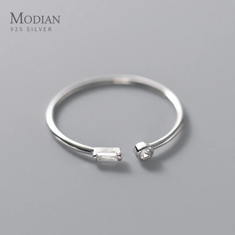 Modian Real 925 Sterling Silver Simple Thin Clear CZ Finger Rings Adjustable 14K Gold Ring For Women Wedding Jewelry Gifts