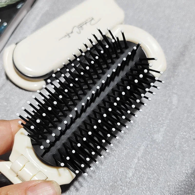 Foldable Hair Brush Portable Massage Comb Head Massager Anti-Static Travel Hair Combs with Mirror Girls Hair Styling Accessories