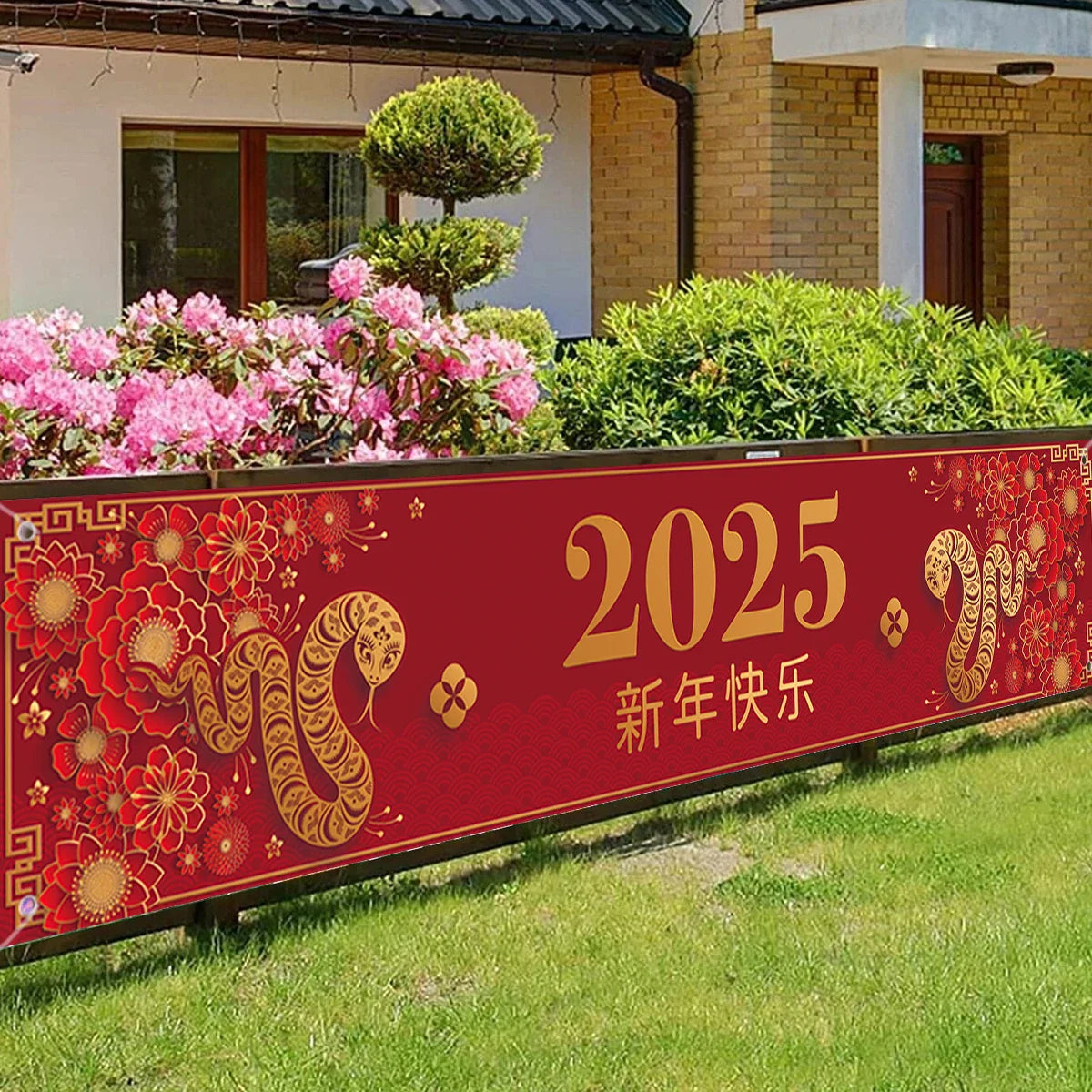 Black/Red Gold Happy New Year 2025 Banner Navidad Natal Noel Outdoor Flags New Year Party Decor Balloon Photography Background