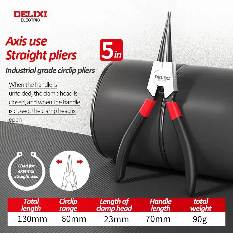 DELIXI ELECTRIC 5-In Circlip Pliers,Needle nose Pliers,Retaining Ring Pliers,for Removing Installing Puller Locking Rings Shafts
