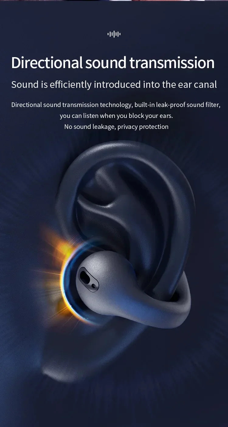 T75 Sport Bone-Conduction Bluetooth 5.3 Earphones HiFi Sound Wireless Headphones Earclip Waterproof Open Ear Headset Earring