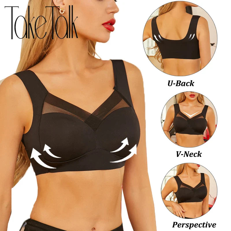 5PCS/Set Women Sexy Bras Full Cup Sports Top Soft Seamless Brassiere Lace Sexy Lingerie V Neck Intimates Underwear Plus Size Bra