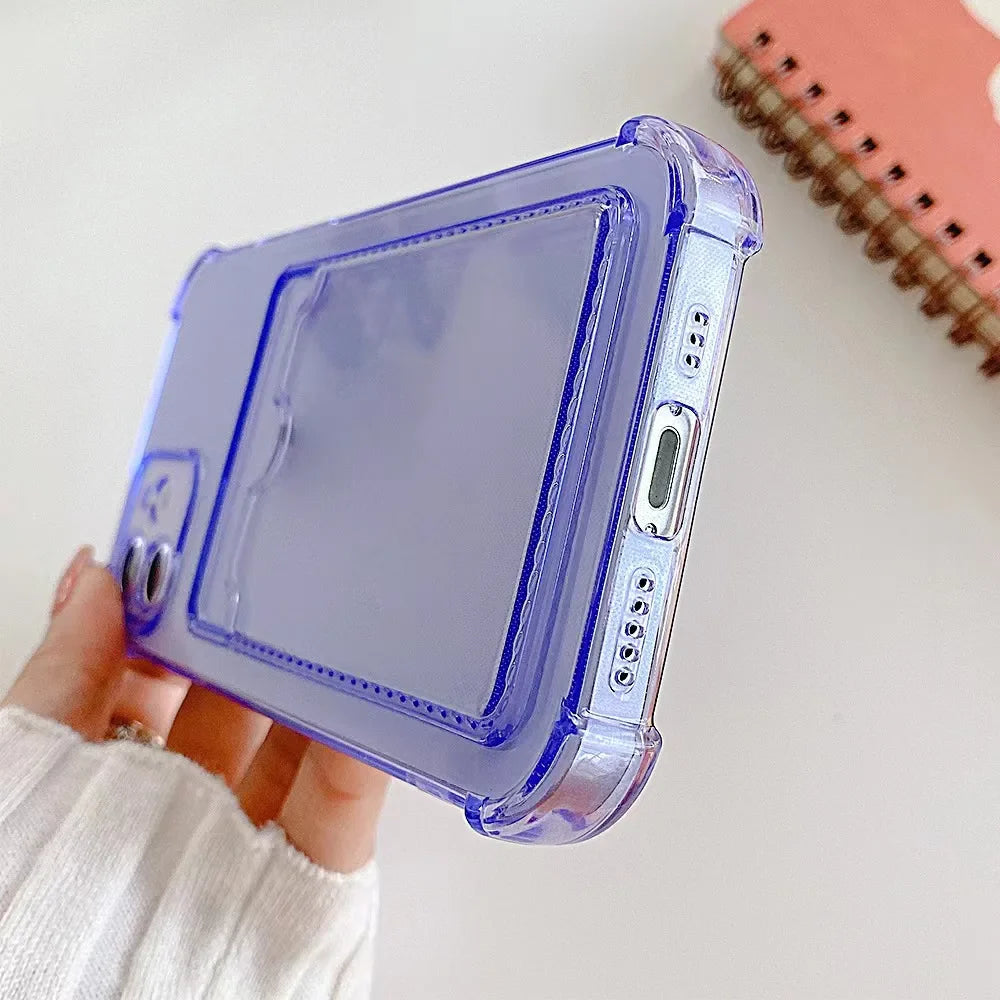 Luxury Card Bag Wallet Clear Protective Case For iphone 11 12 13 14 15 Pro X XR XS Max 7 8 SE Shockproof Transparent Cover Cases
