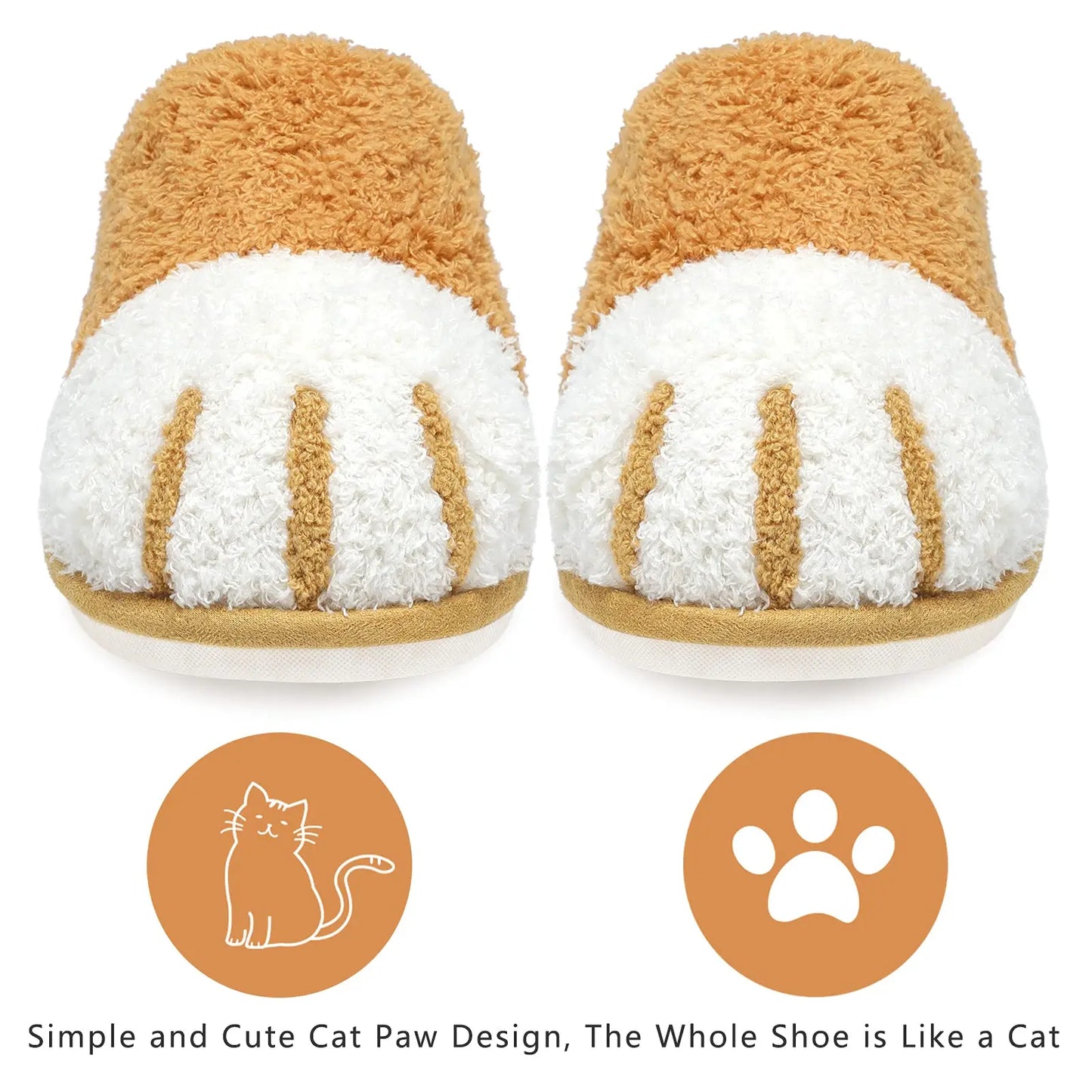 Shevalues Indoor Warm Plush Slippers For Women Men Cute Cat Paw Design House Fur Slippers Mute Flats Slides Indoor Fluffy Shoes