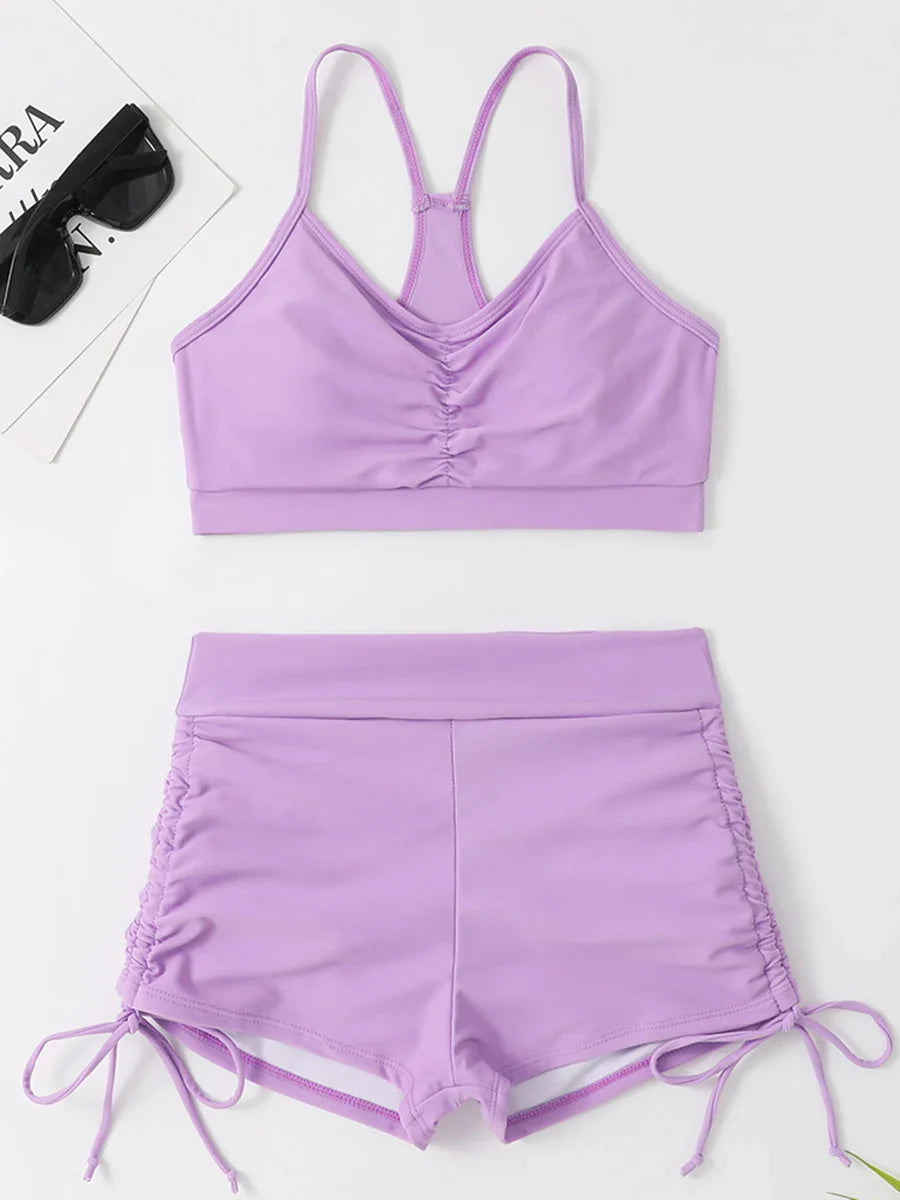 Drawstring Front Shorts Bikinis 2025 High Waist Swimsuit Women Swimwear Female Bathers Bathing Swimming Swim Suit Beachwear