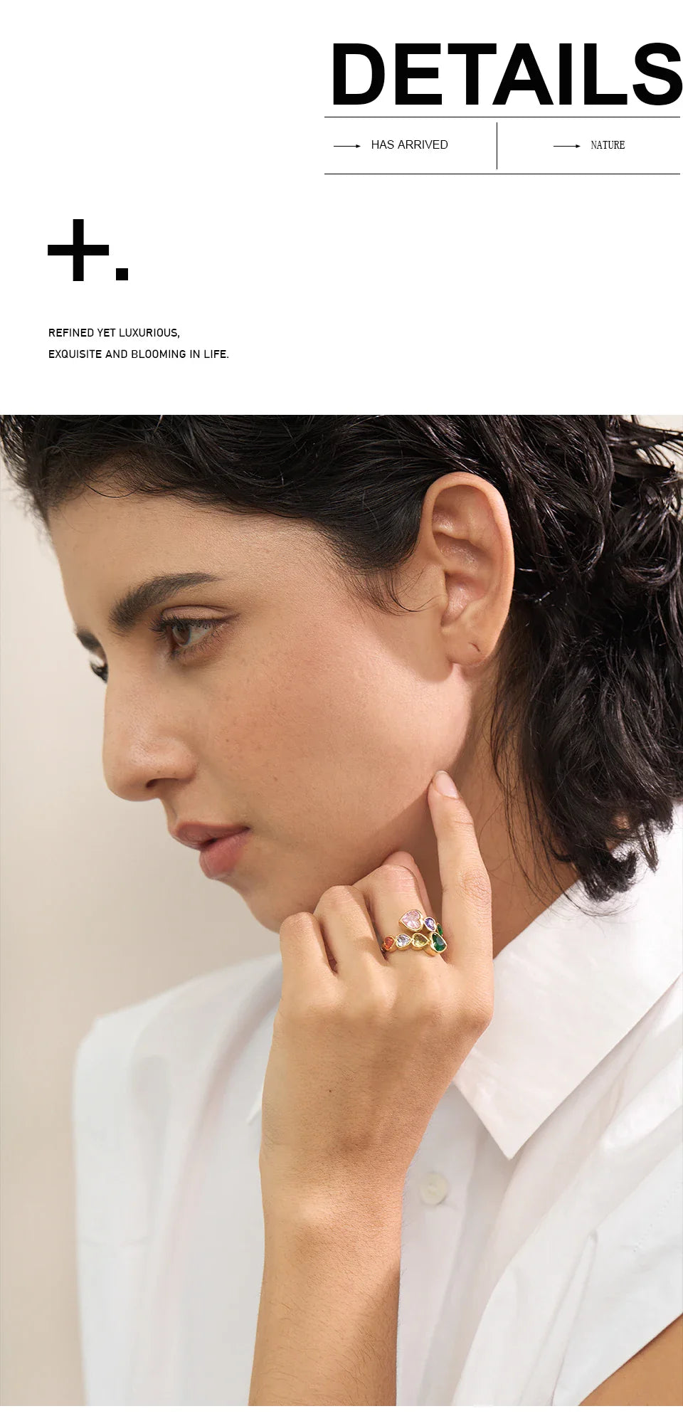 Yhpup Delicate Cubic Zirconia Heart Stainless Steel Gold Color Adjustable Fashion Open Ring High Quality Chic Charm Jewelry