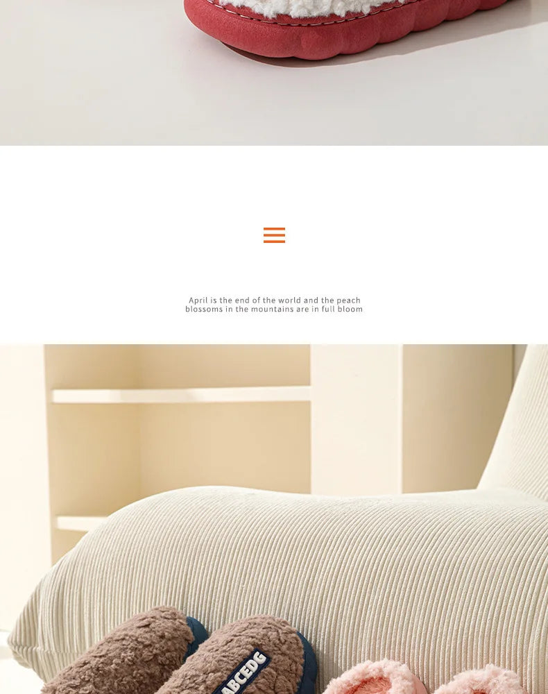 Eyriphy New Fashion Cotton Slippers For Women Winter Warm House Shoes Curly Faux Cotton Bedroom Slides Non-Slips Comfort Slipper