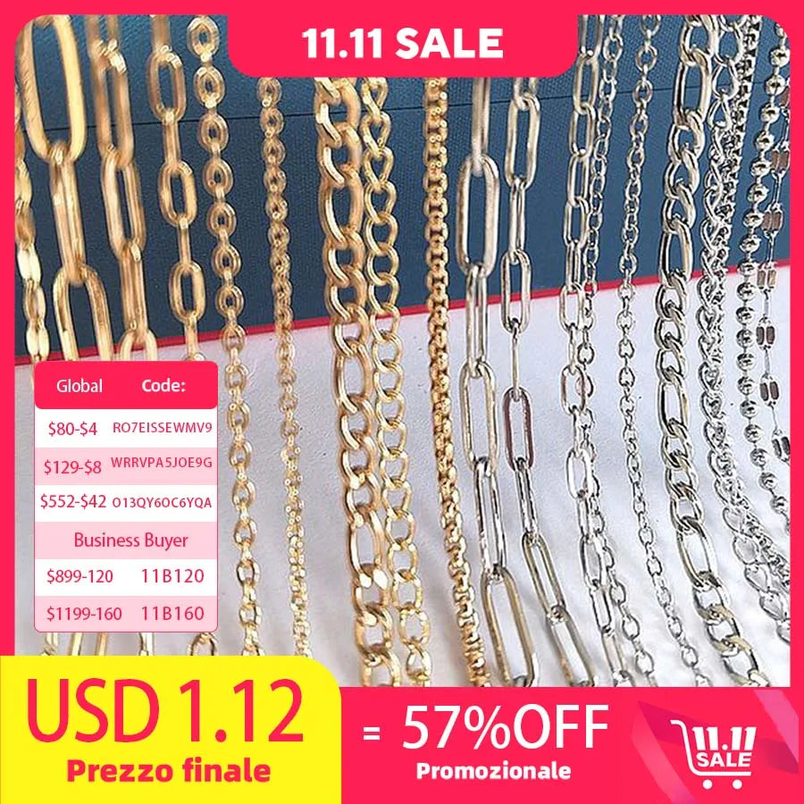 No Fade 2Meters Stainless Steel Chains for Jewelry Making DIY Necklace Bracelet Accessories Gold Chain Lips Beads Beaded Chain