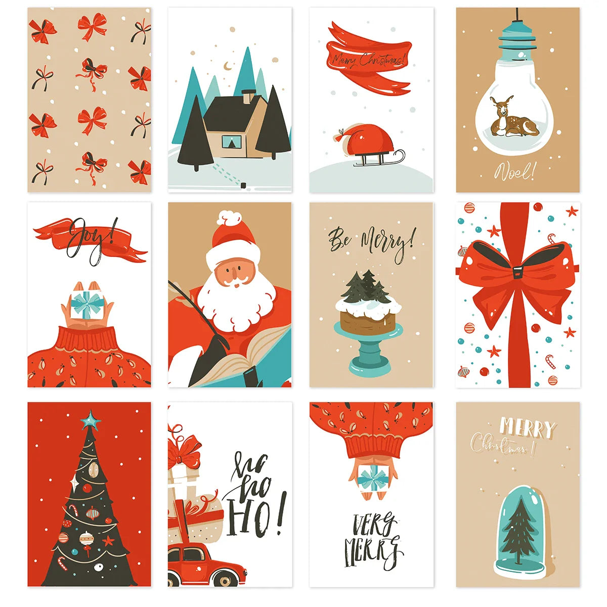 26pcs Merry Christmas Fold Small Greeting Cards with Envelopes Xmas Postcard Navidad New Year 2025 DIY Gift Card Decoration Noel