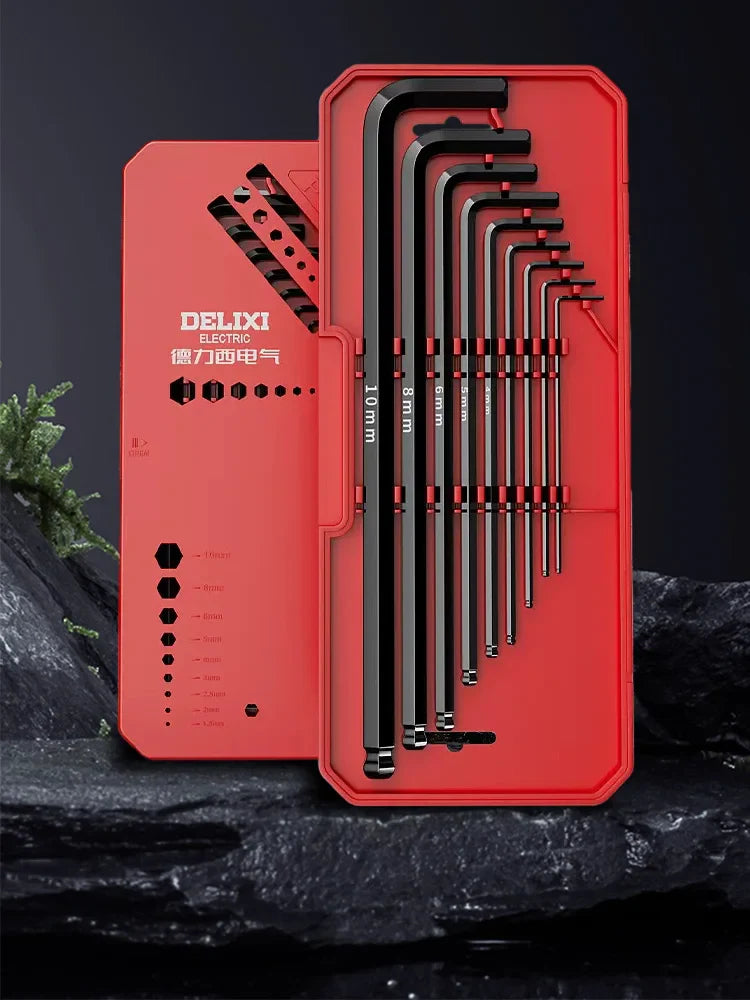 DELIXI ELECTRIC Allen Key Set,Allen Hex WrenchScrewdriverBox-packed Set,SleevUniversal Torque Long Metric,for VehicleMaintenance