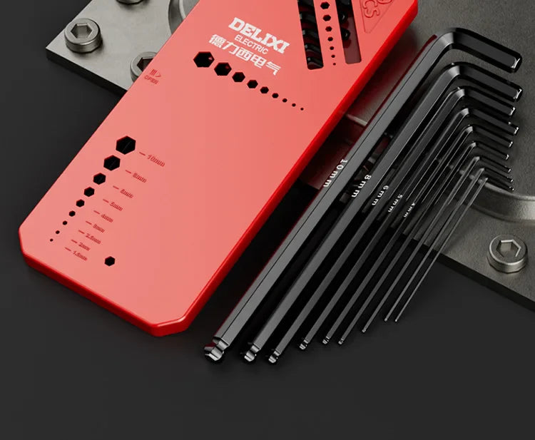 DELIXI ELECTRIC Allen Key Set,Allen Hex WrenchScrewdriverBox-packed Set,SleevUniversal Torque Long Metric,for VehicleMaintenance