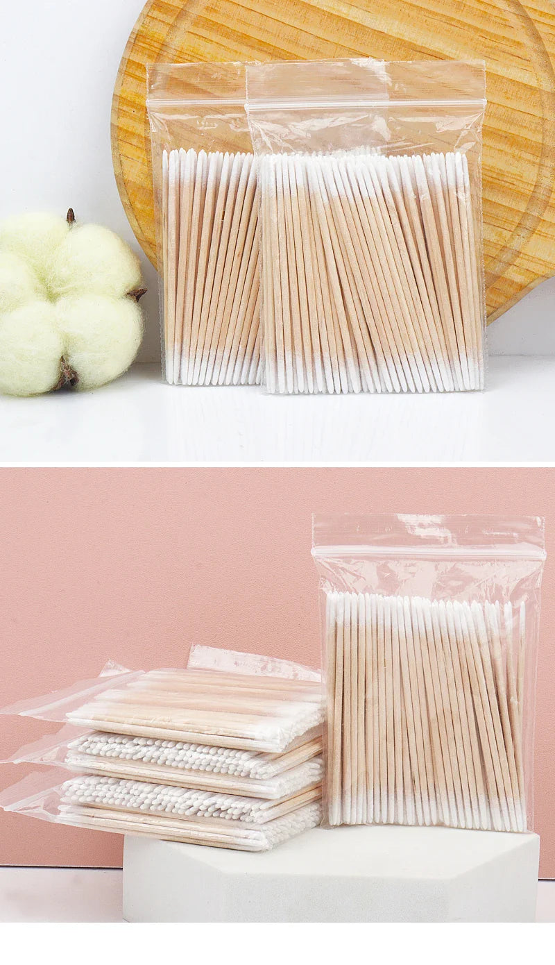 100/300 Pcs Disposable Ultra-small Cotton Swab Brush Lint Free Micro Wood Makeup Brushes Eyelash Extension Glue Removing Tools