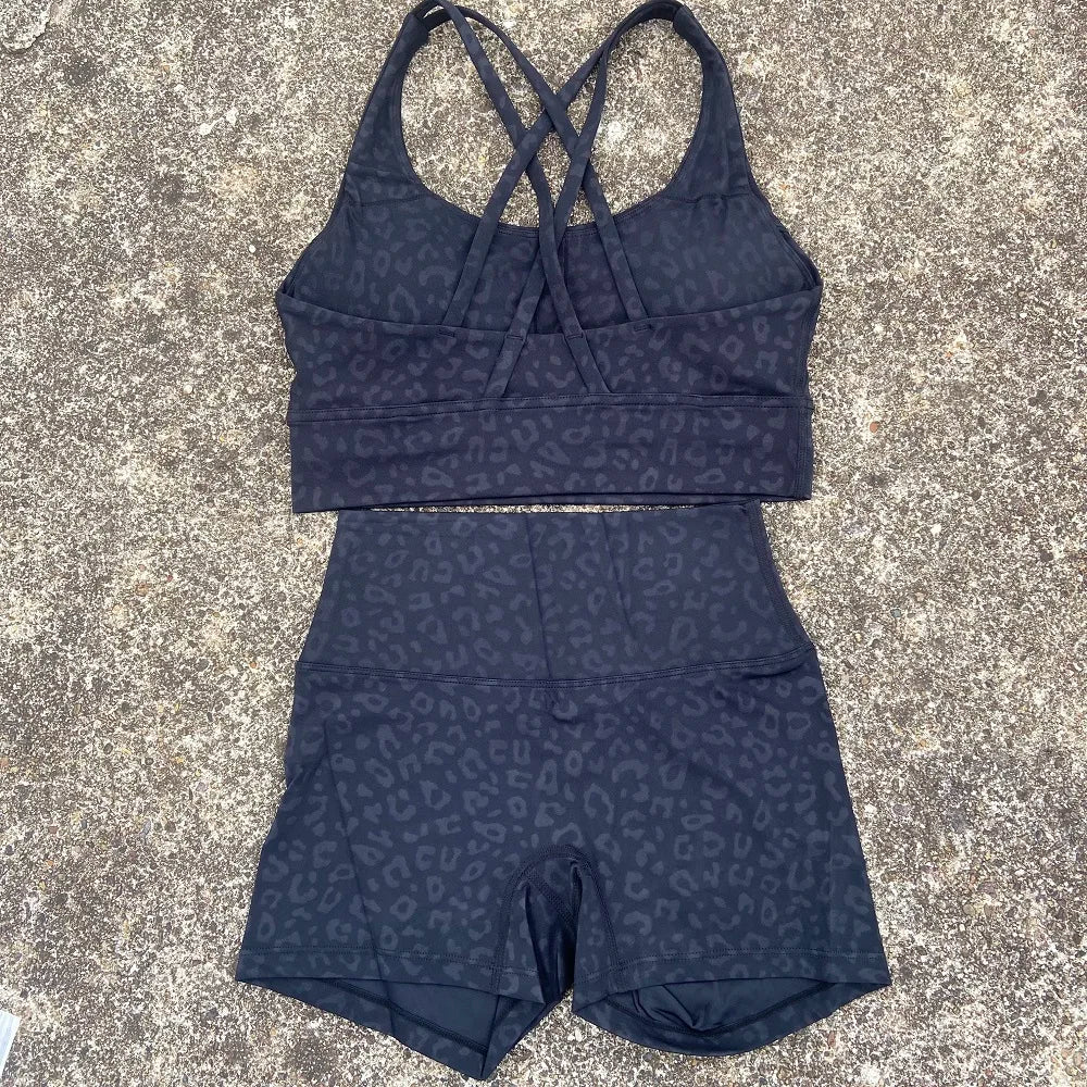 Solid Color gym bike Yoga Set short Legging +cross sport bra Tracksuit  Athletic Women Gym Suit Comprehensive Training Jogging