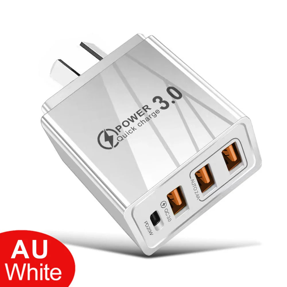 48W USB Charger QC 3.0 Type C PD Fast Charge For iPhone 12 13 Max Samsung S21 Huawei Xiaomi Mobile Phone EU/US Plug Wall Charger