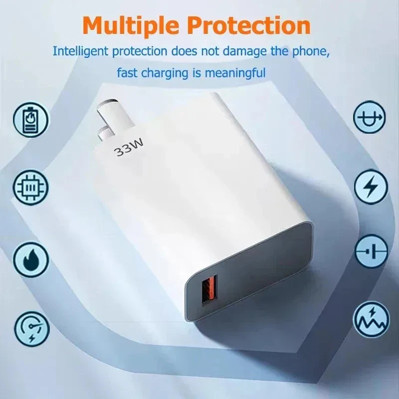 33W USB Charger Quick Charge 3.0 Fast Charging Mobile Power Adapter For Xiaomi Huawei Samsung Phone Charger with 6A Cable Charge