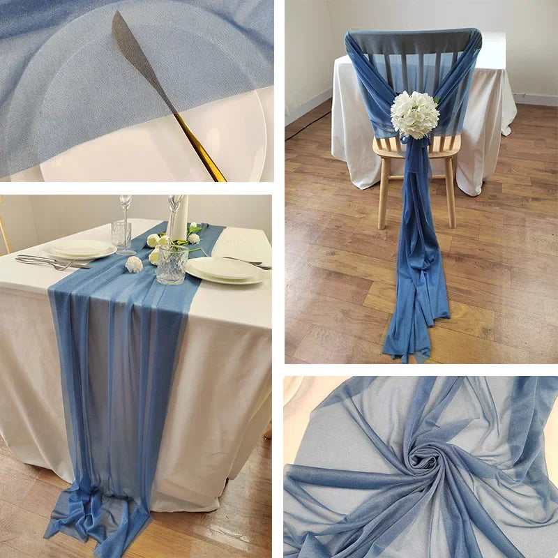 Chiffon Table Runner Sheer Fabric Silk for Boho Sheer Fabric Wedding Arch Overlay Draping Decoration Birthday Party Table Decor